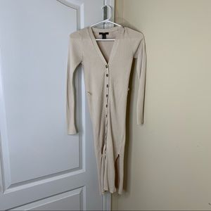 Button Down Cardigan - Knee Length Cream Sweater